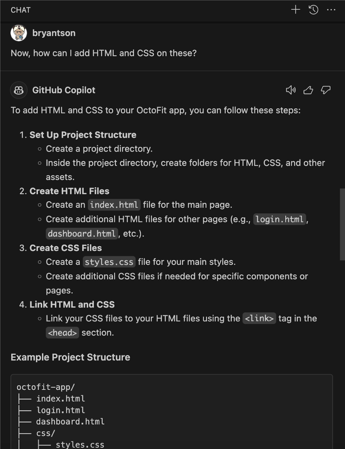 Ask Copilot for HTML and CSS - Page 1