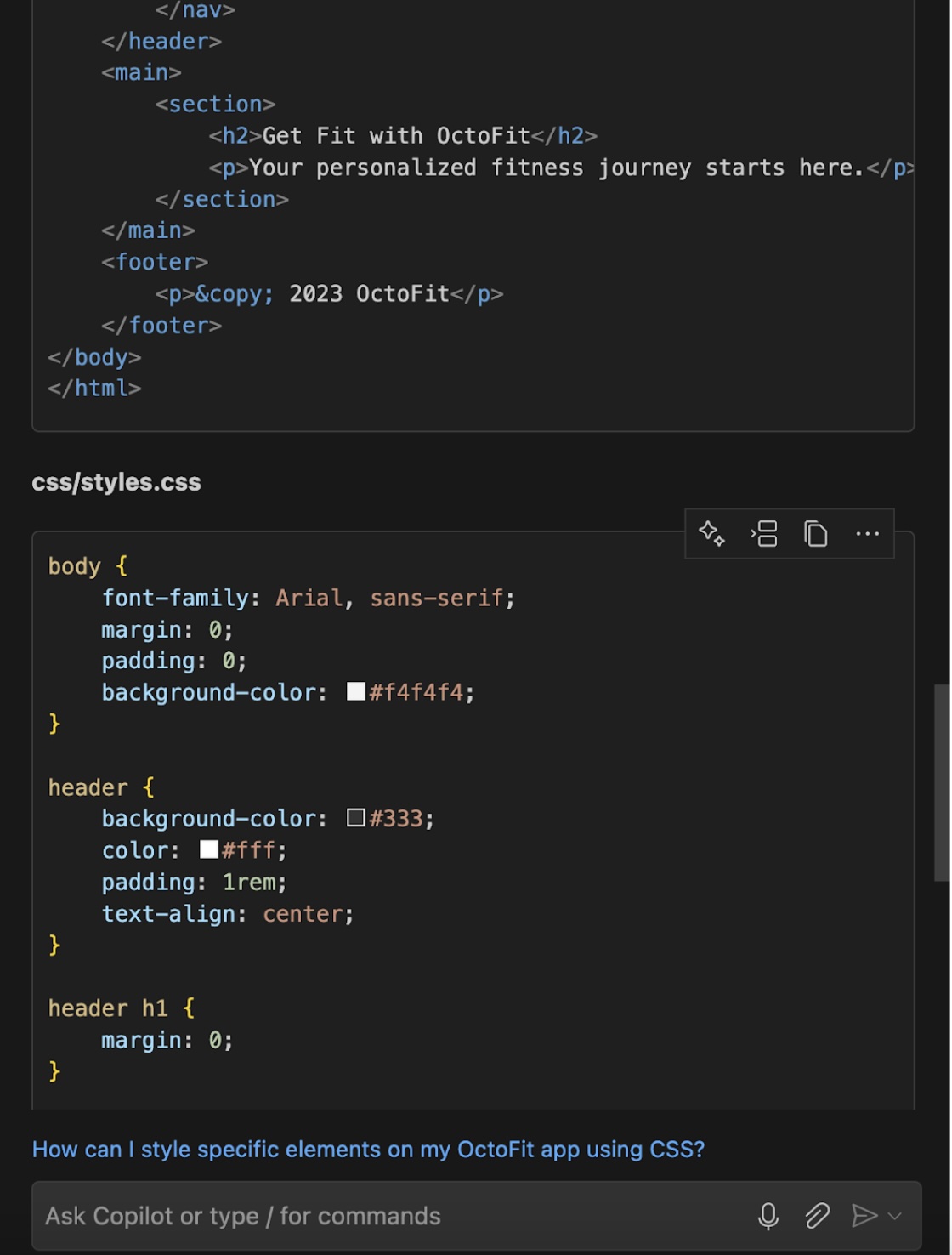 Ask Copilot for HTML and CSS - Page 2