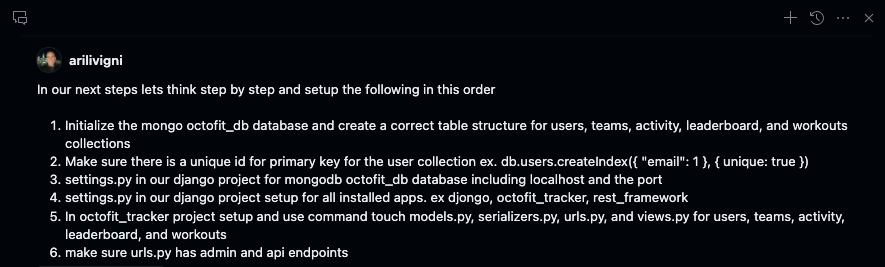 OctoFit Tracker backend prompt