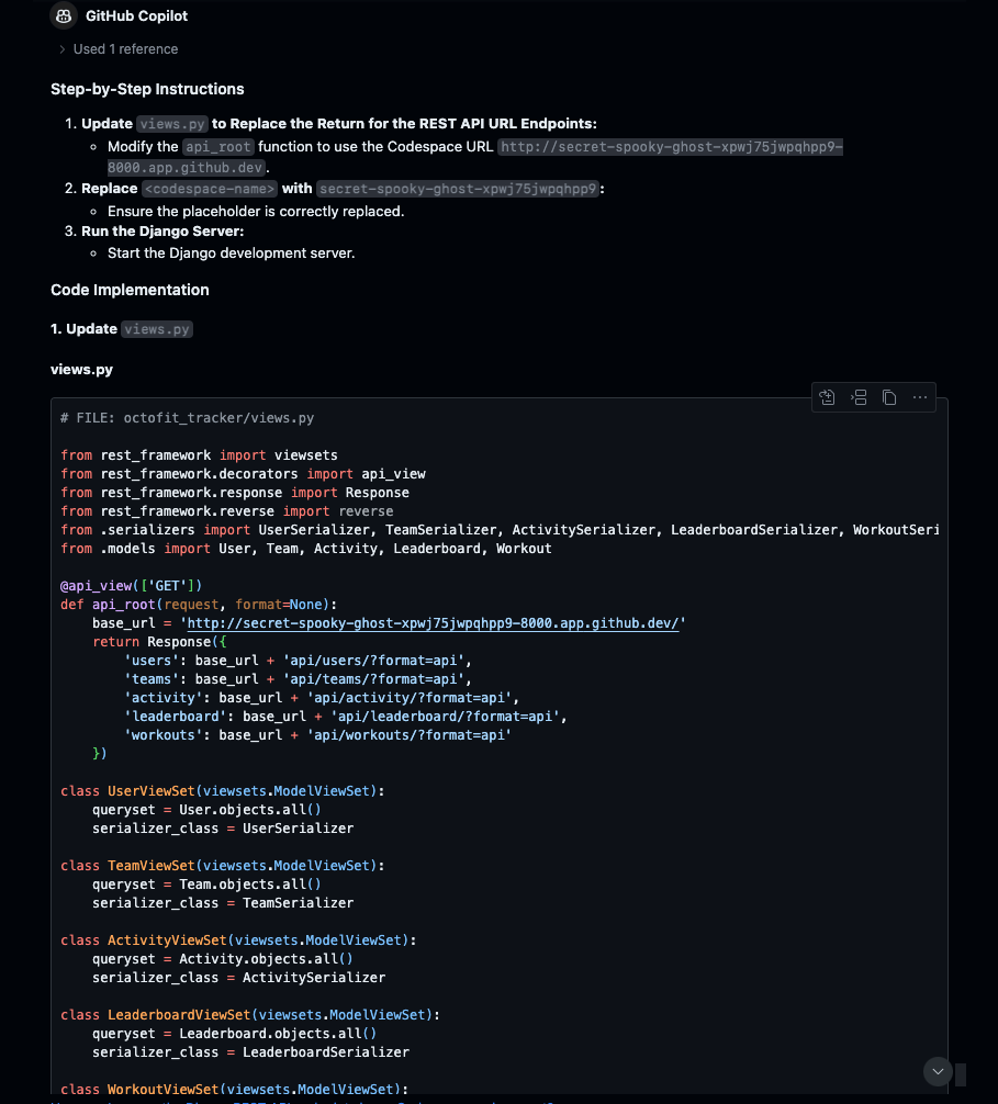 update for codespace endpoint step 1