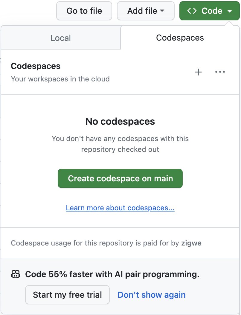 Create a new GitHub Codespaces