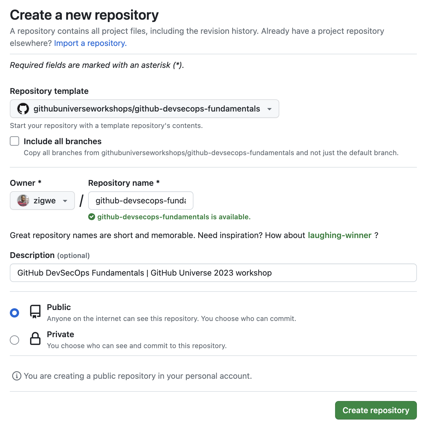 Create a new repository from a template