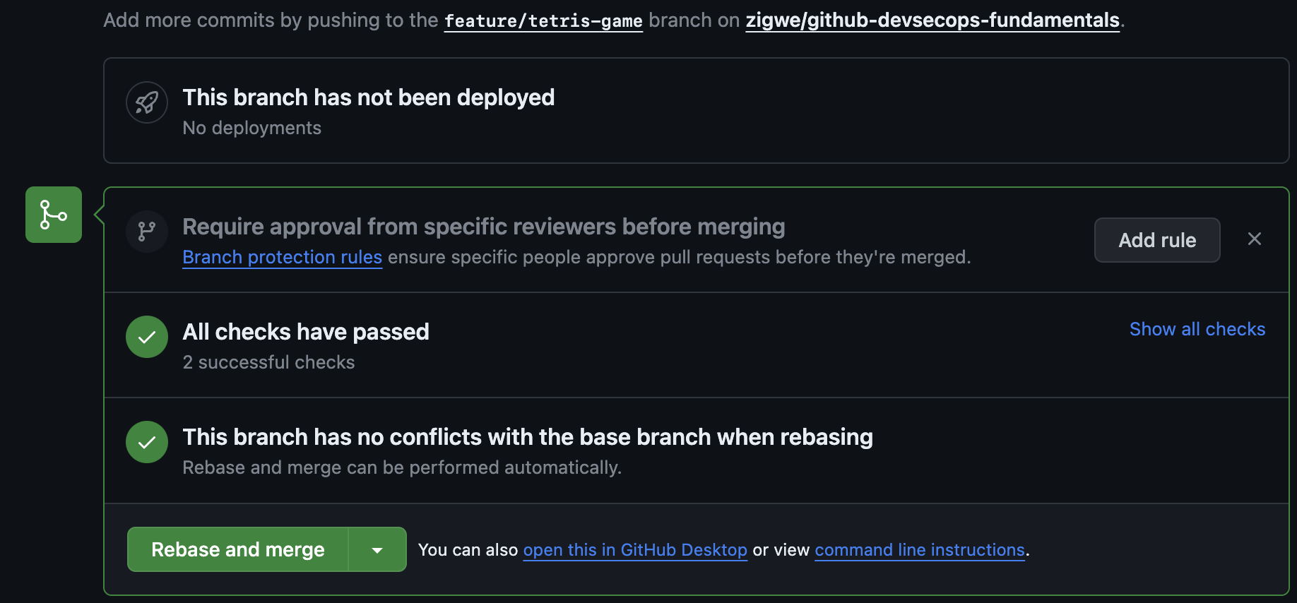 Show pull request merge view