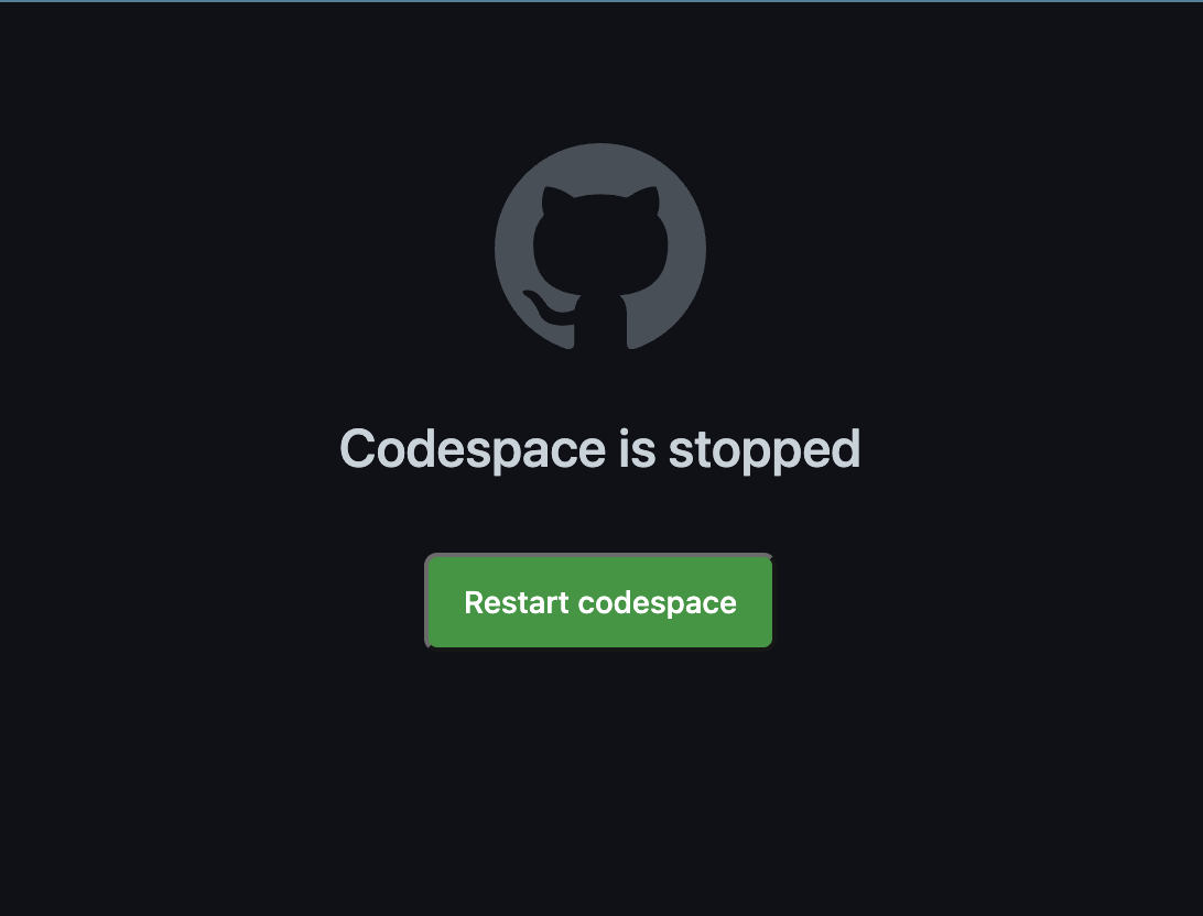 Screen showing "Restart codespace"